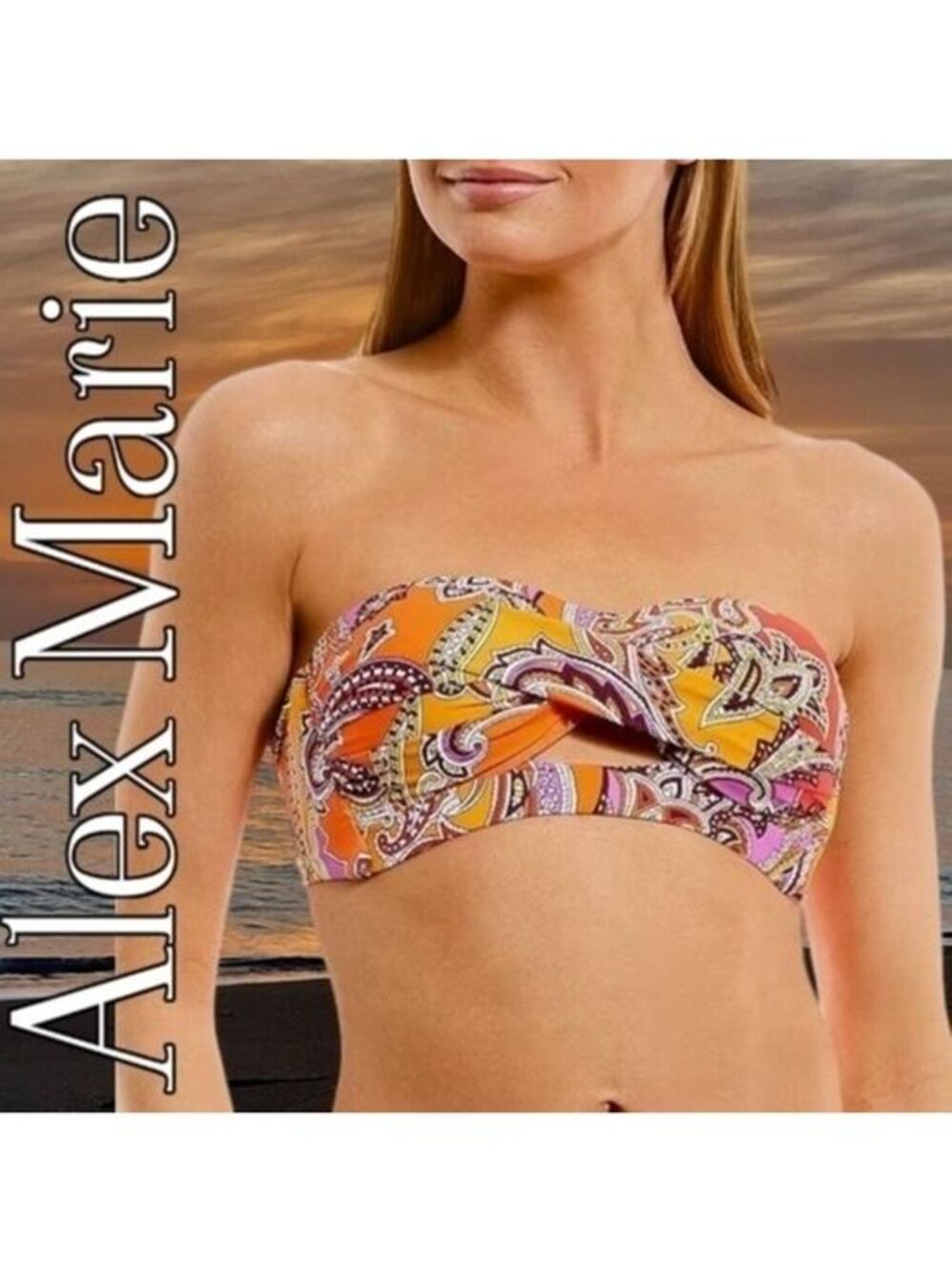 ALEX MARIE Riviera Paisley Twisted Cut-Out Bandeau Swim Top NWT Size XL